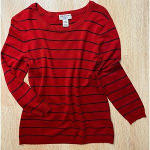 Lightweight Red Black Stripes Long Sleeve Sweater